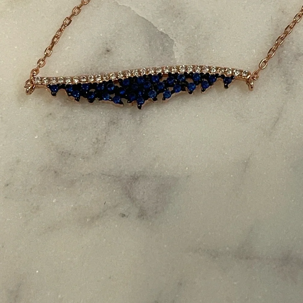 Rose Gold Plated Blue Sapphire 925 Sterling Silver Pendant - Picture 2 of 4